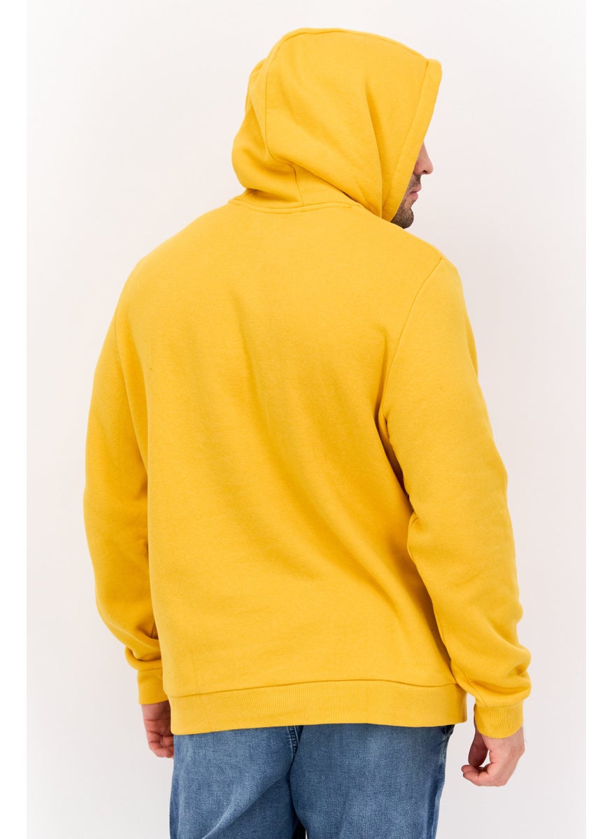 ESPRIT Men Hooded Long Sleeve Brand Logo Sweatshirt, Yellow  - Image 3