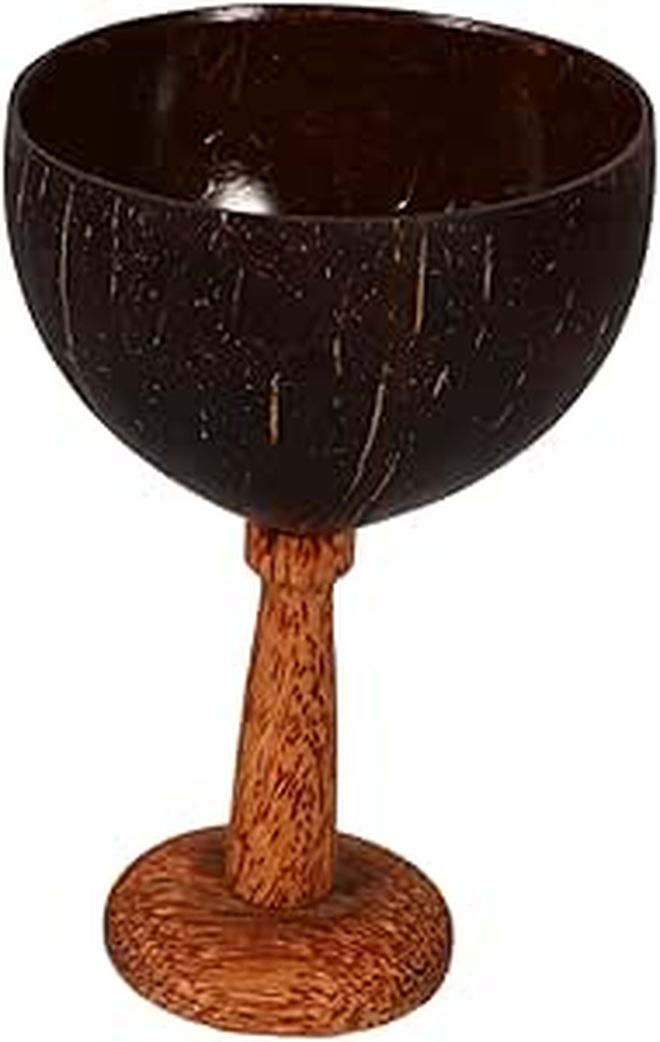 Coconut Shell Footed Goblet Hawaiian Luau Party Cup Cocktail Juice Water Wear Resistant Unique Standing Design - Image 1