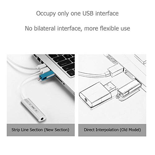 VIBOTON USB Aluminum Alloy Cable Single Hole Sound Card 7.1 CH Microphone Headphone Adapter 2 in 1 USB External Sound Card for PC Laptop (Silver) - Image 4