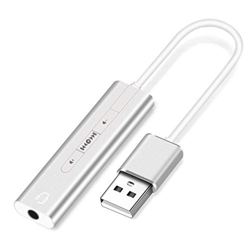 VIBOTON USB Aluminum Alloy Cable Single Hole Sound Card 7.1 CH Microphone Headphone Adapter 2 in 1 USB External Sound Card for PC Laptop (Silver) - Image 3