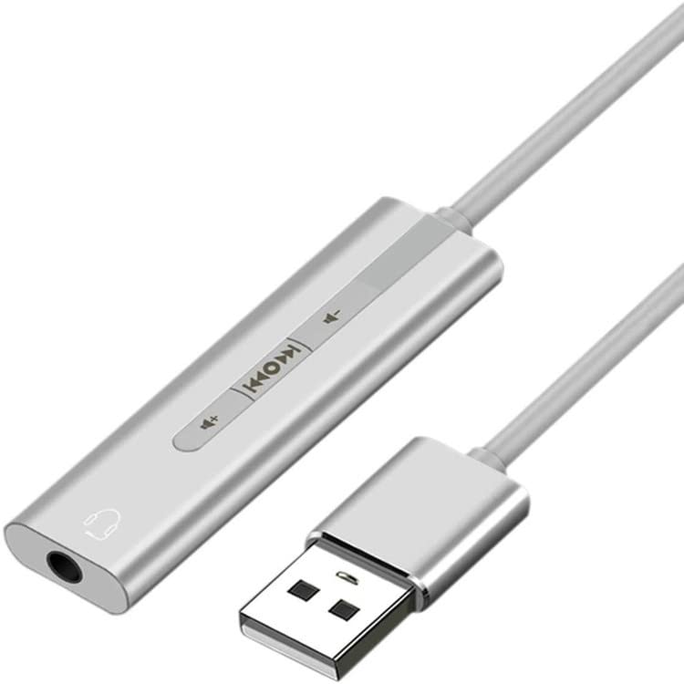 VIBOTON USB Aluminum Alloy Cable Single Hole Sound Card 7.1 CH Microphone Headphone Adapter 2 in 1 USB External Sound Card for PC Laptop (Silver) - Image 1