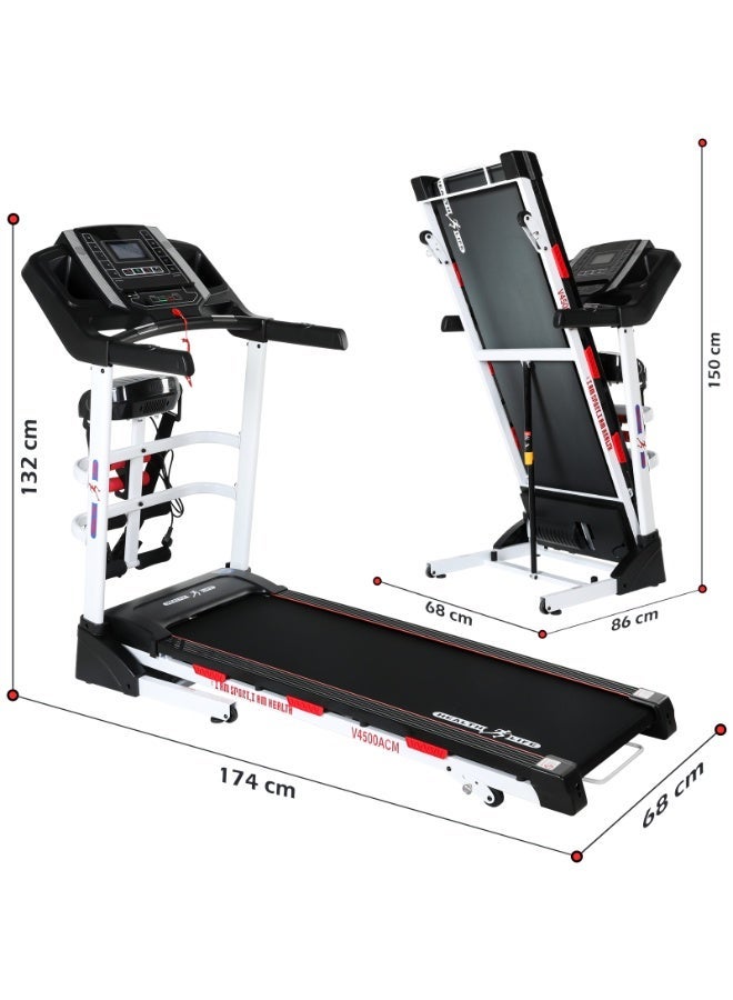 Health Life V4500ACM-Foldable Multi-function Motorized Treadmill AC Motor 4.5HP LCD Display 200KG, Black & White - Image 2