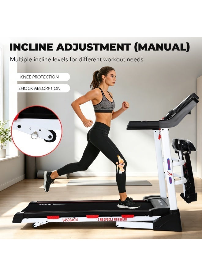 Health Life V4500ACM-Foldable Multi-function Motorized Treadmill AC Motor 4.5HP LCD Display 200KG, Black & White - Image 3