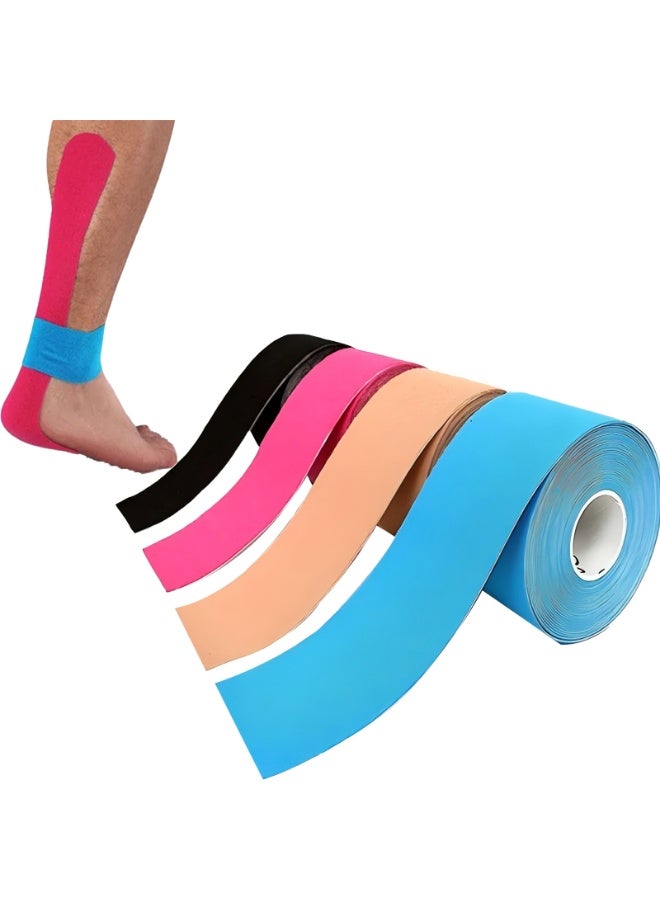4 لفات شريط لاصق مسامي مقاوم للماء للرياضة، شريط لاصق رياضي مرن للعضلات في الركبة - Image 1
