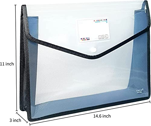 YoeeJob Plastic File Folders Legal Size 2 Pcs, Expandable Document Folder with Snap Button Closure, A4 Expanding File Wallet Envelopes Pouch with Label Pocket, Black&Blue - Image 3