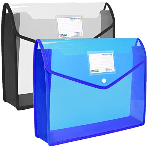 YoeeJob Plastic File Folders Legal Size 2 Pcs, Expandable Document Folder with Snap Button Closure, A4 Expanding File Wallet Envelopes Pouch with Label Pocket, Black&Blue - Image 1