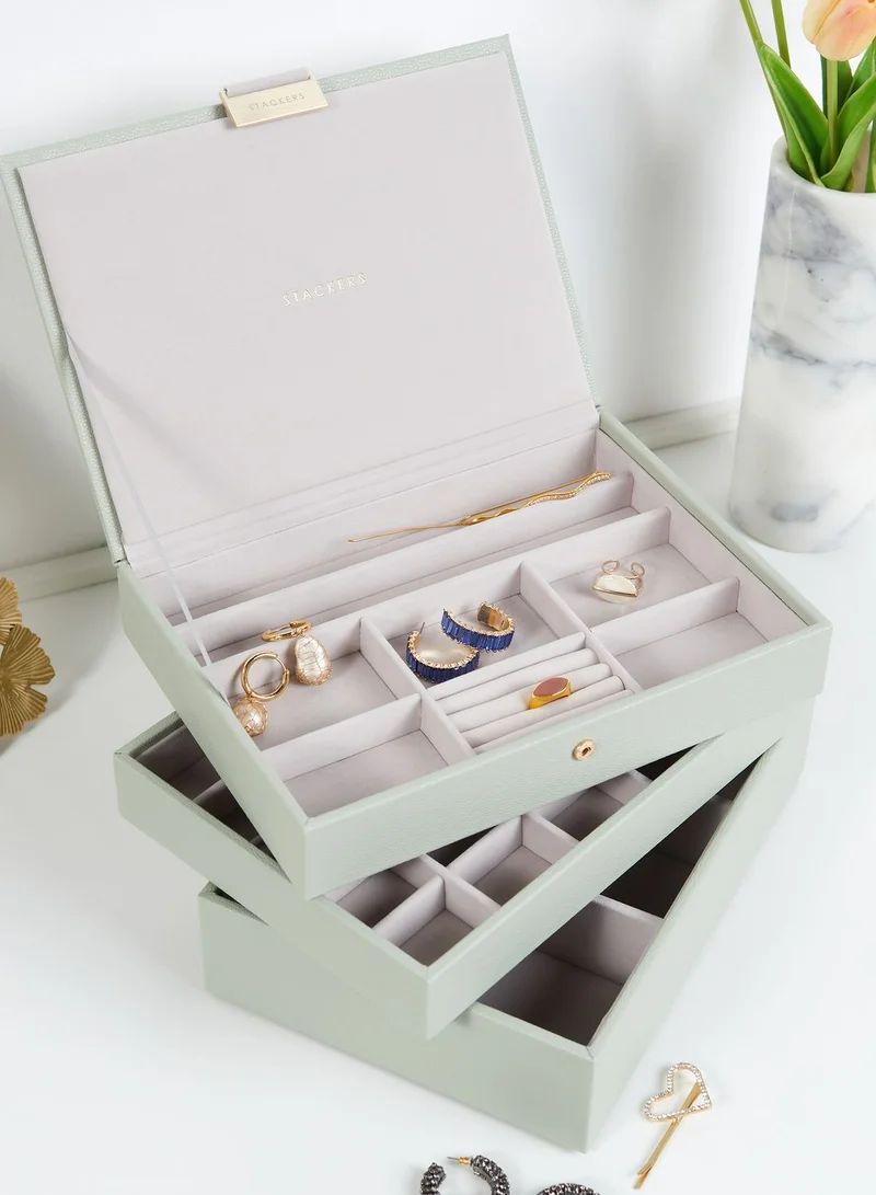 Stackers Sage Green Classic 3 Layer Jewellery Box