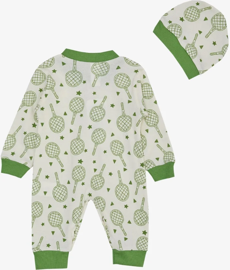 Breeze Baby Boy Jumpsuit Sports Themed Racket Patterned 0-6 Months, Ecru