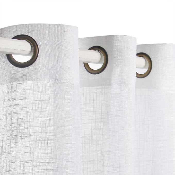 PALMA LINEN TEXTURED SEMI SHEER CURTAINS FOR LIVING ROOM 96 INCHES LONG DRAPERIES CURTAINS BRONZE GROMMET 52W X 96L 2 PANELS WHITE