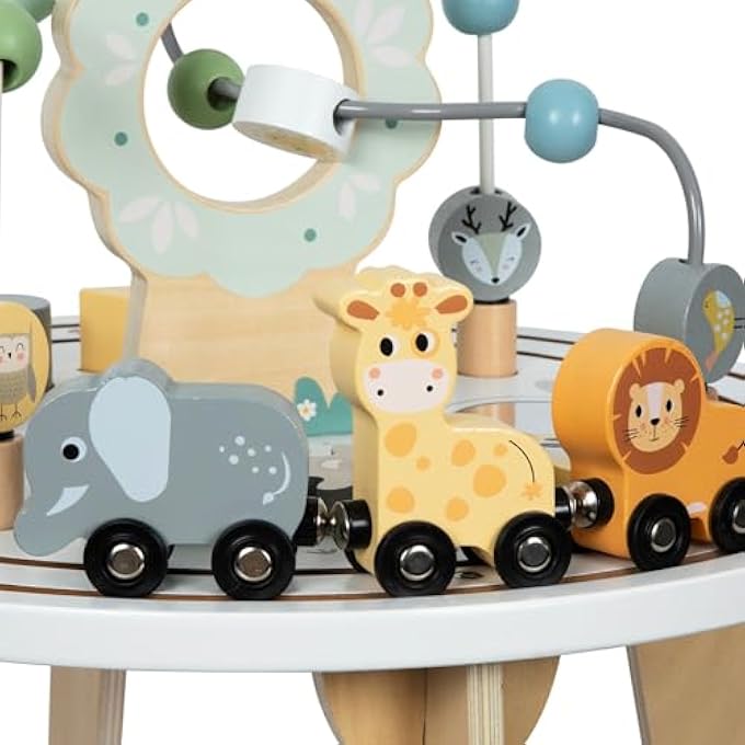 WOODEN EDUCATIONAL TABLE FOR CHILDREN WITH MAGNETIC QUEUE AND BEAD LAUNCHER, SHAPE SORTER, THEME - ANIMALS, MOTOR LOOPS, MIRROR - Image 5