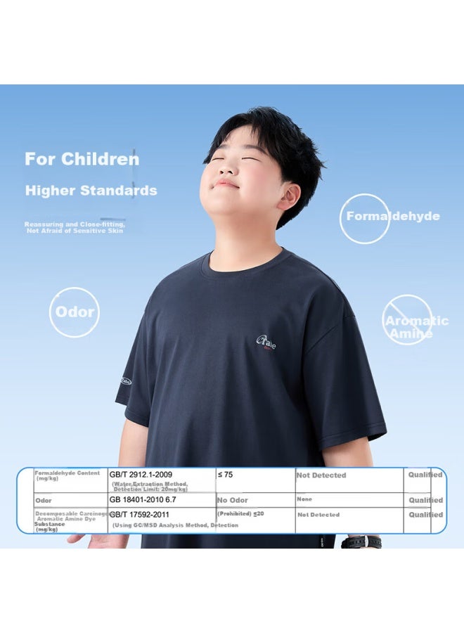 TABE Tony Pig Quick Dry T-shirt For Boys, Short Sleeve Children's T-shirt Solid Color Fat Boys Top Summer Sports Top Teenagers - Image 2