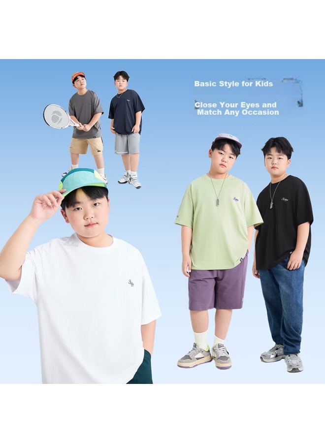 TABE Tony Pig Quick Dry T-shirt For Boys, Short Sleeve Children's T-shirt Solid Color Fat Boys Top Summer Sports Top Teenagers - Image 3