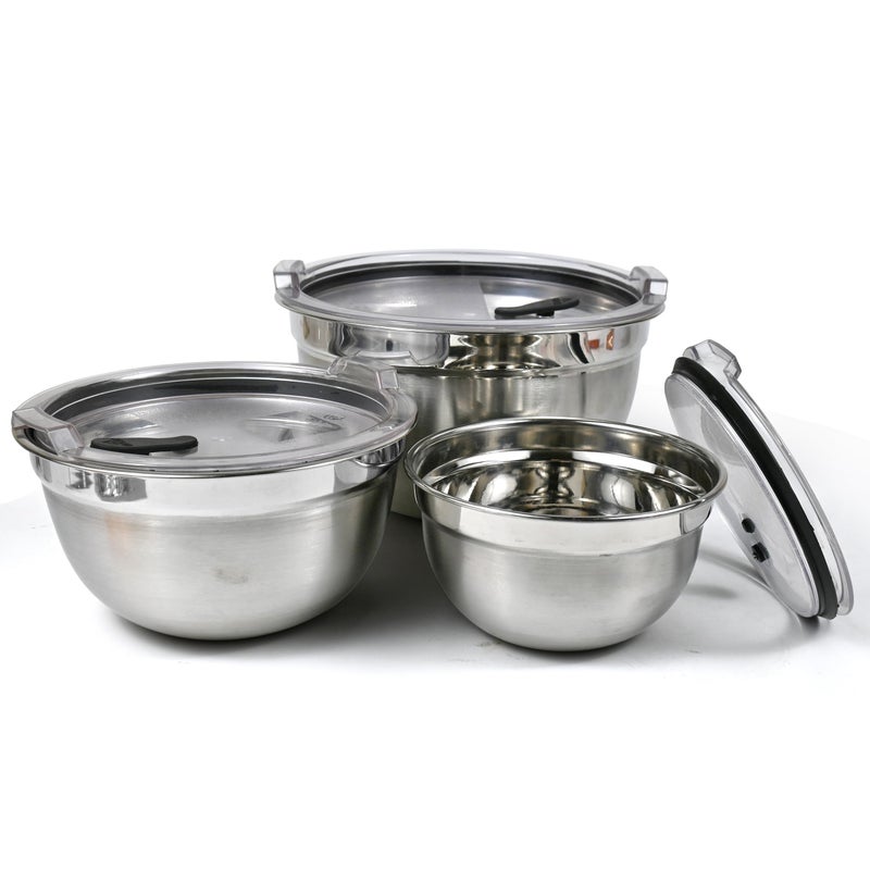 HOME BARGAINS HOME BARGAINS Stainless Steel Mixing Bowls for Kitchen, Serving Bowl with air Tight lid | Food Storage Bowls with BPA Free Food Safe lid Set of 3 (400ml, 1000ml, 1700ml)  - Image 1