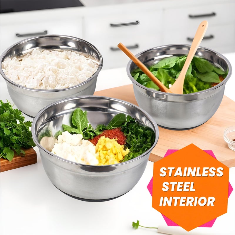 HOME BARGAINS HOME BARGAINS Stainless Steel Mixing Bowls for Kitchen, Serving Bowl with air Tight lid | Food Storage Bowls with BPA Free Food Safe lid Set of 3 (400ml, 1000ml, 1700ml)  - Image 5