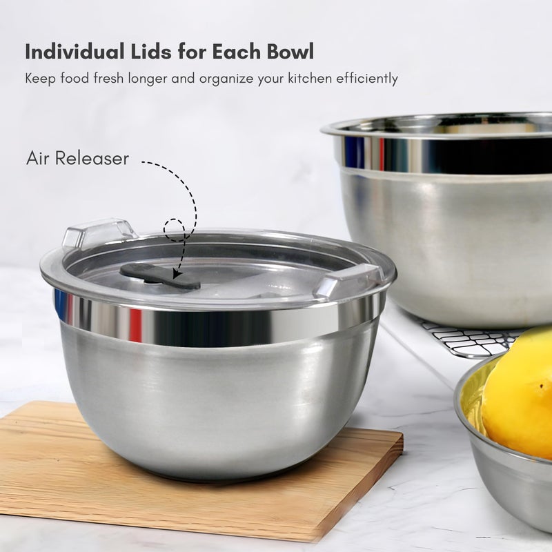 HOME BARGAINS HOME BARGAINS Stainless Steel Mixing Bowls for Kitchen, Serving Bowl with air Tight lid | Food Storage Bowls with BPA Free Food Safe lid Set of 3 (400ml, 1000ml, 1700ml)  - Image 3