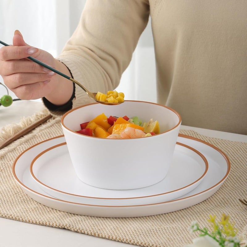 Topmela Melamine Dinnerware for 4 12 Pieces Unbreakable Matte Plastic Plates and Bowls set Kitchen Dish set BPA Free Dishwasher Top Safe Not Microwave Not Oven White - Image 3