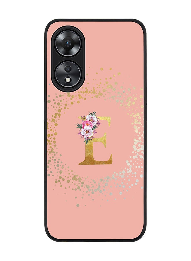 Stylizedd Rugged Black edge case for Oppo A78 5G / Oppo A58 5G Slim fit Soft Case Flexible Rubber Edges Anti Drop TPU Cover -  Custom Monogram Initial Letter Floral Pattern Alphabet - E  (Rose Pink ) - Image 1
