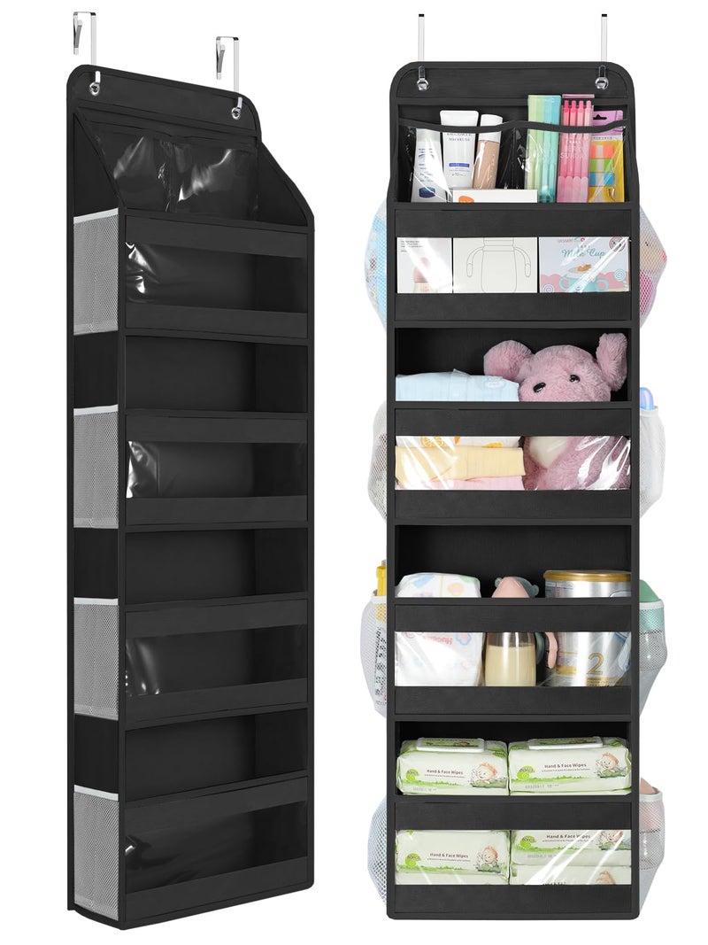 Yecaye 5 Tier 1Pc Over the Door Organizer, Swing-proof Door Organizer Hanging with Clear PVC Windows, Behind the Door Storage for Bedroom Nursery Closet Laundry Pantry Bathroom, Black - Image 1