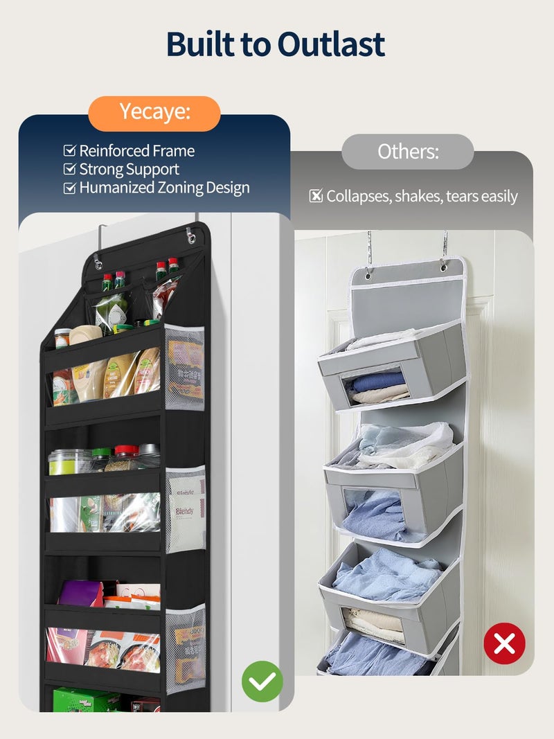 Yecaye 5 Tier 1Pc Over the Door Organizer, Swing-proof Door Organizer Hanging with Clear PVC Windows, Behind the Door Storage for Bedroom Nursery Closet Laundry Pantry Bathroom, Black - Image 4