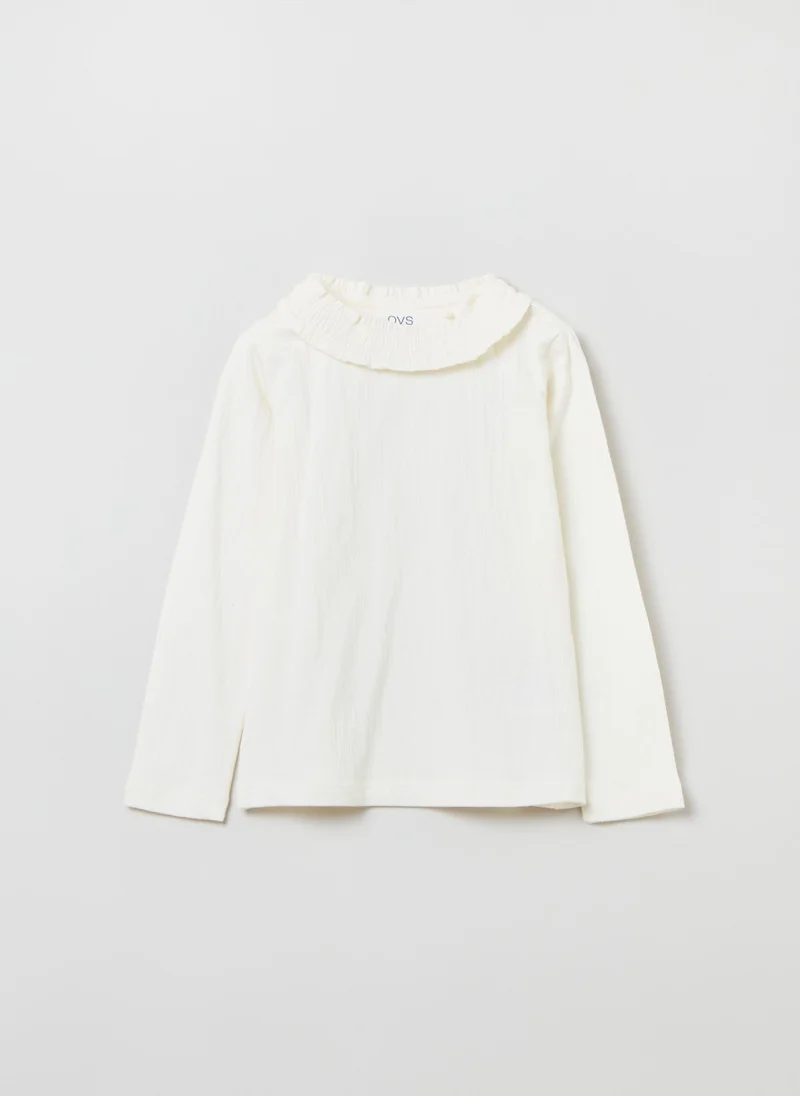 او في اس Ribbed T-shirt with mock neck