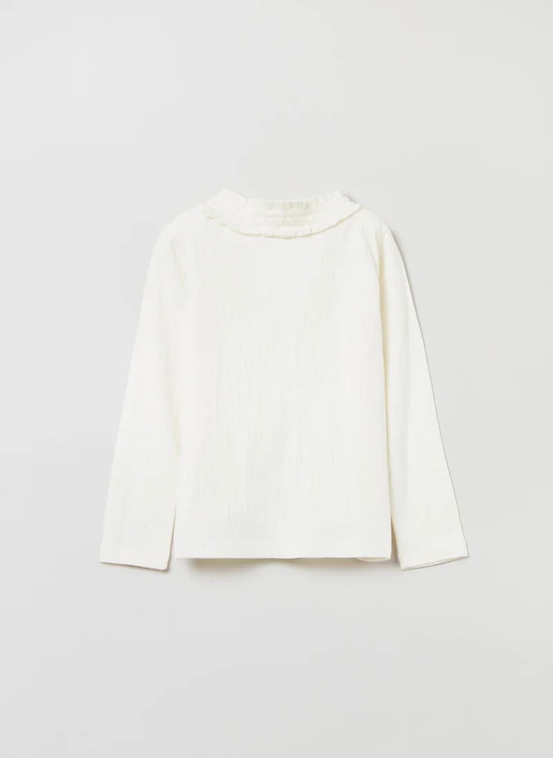 او في اس Ribbed T-shirt with mock neck