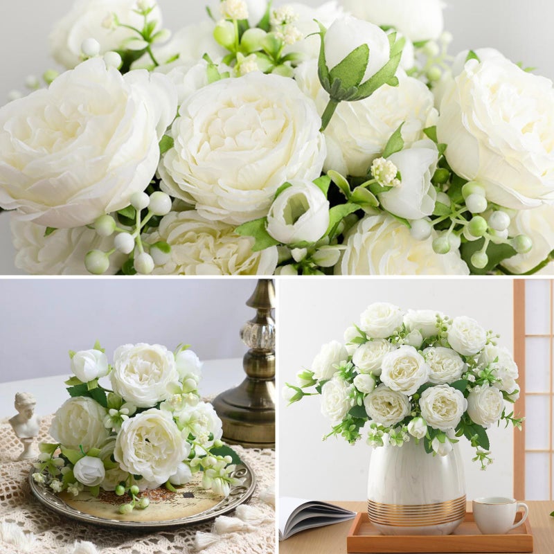 ASTRYAS 8 Packs Peonies Artificial Flowers, White Artificial Peonies, Silk Peonies Flowers Fake Peonies Artificial Flowers Peonies Bouquet for Centerpiece Table Wedding Party Home Decor - Image 5