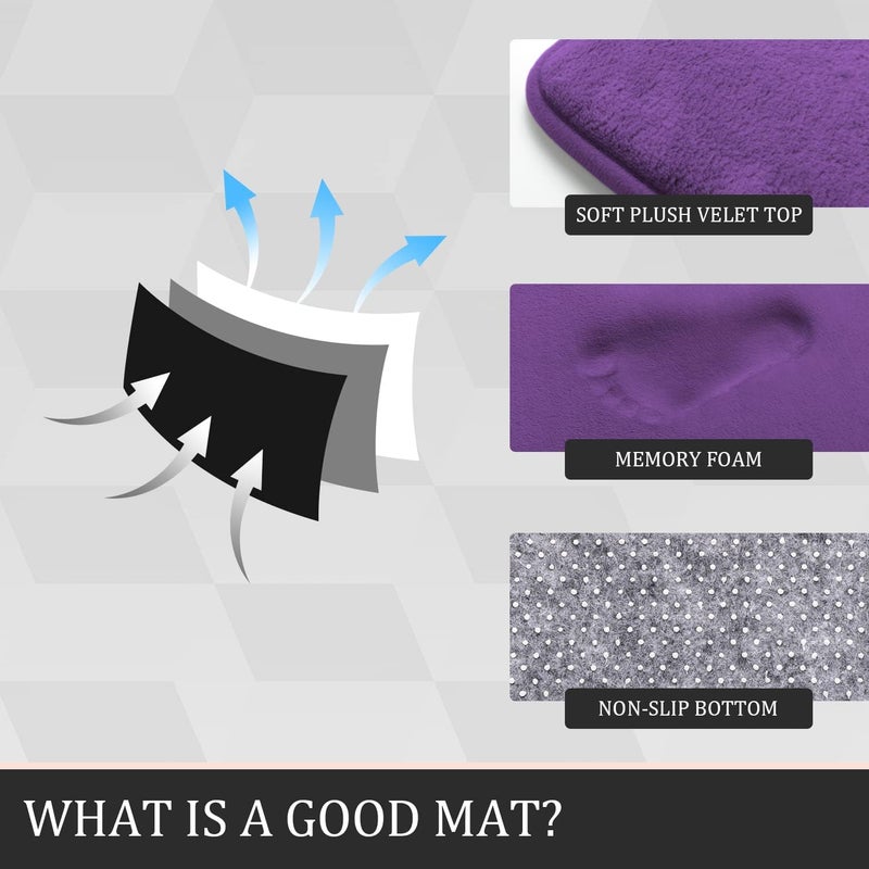 YIHOUSE Bath Rug Set, 3 Piece Memory Foam Bath Mats, Non Slip Super Absorbent Soft, Machine Washable for Sink, Tub, Shower and Toilet, Purple - Image 5