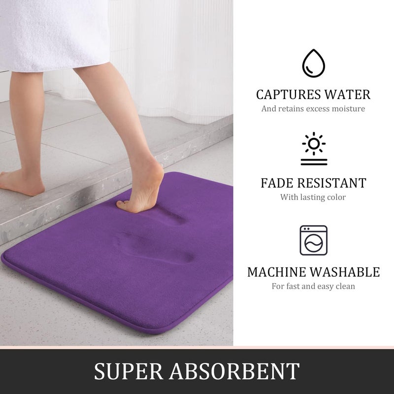 YIHOUSE Bath Rug Set, 3 Piece Memory Foam Bath Mats, Non Slip Super Absorbent Soft, Machine Washable for Sink, Tub, Shower and Toilet, Purple - Image 4