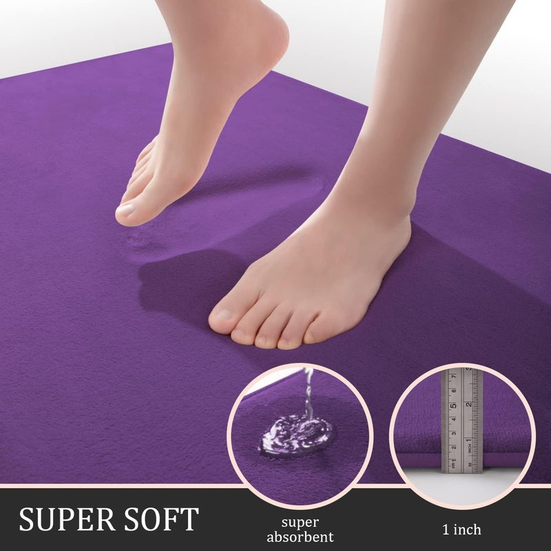 YIHOUSE Bath Rug Set, 3 Piece Memory Foam Bath Mats, Non Slip Super Absorbent Soft, Machine Washable for Sink, Tub, Shower and Toilet, Purple - Image 3