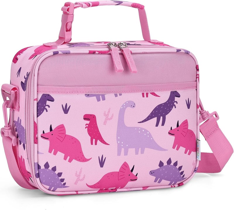 Vaschy Lunch Box Bag for Kids, Reusable Insulated Lunch Box Containers Coolers for Toddler Boys and Girls with Detachable Shoulder Strap for Daycare School Pink Dinosaurs - Image 1