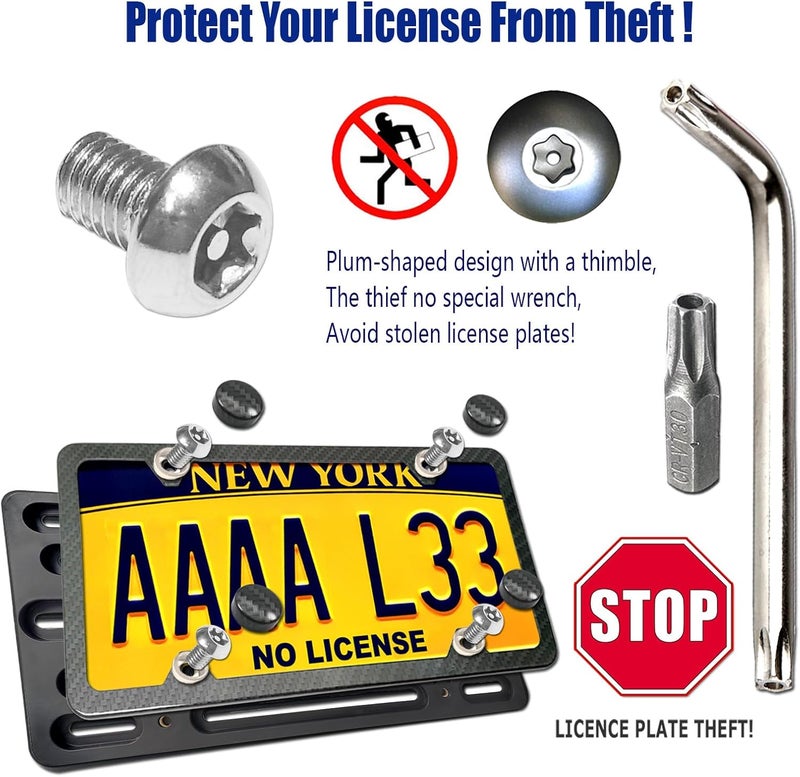 AOOTF Front License Plate Bracket- Universal Front Bumper License Plate Mounting Kit, Car Tag Holder Adapter& Carbon Fiber Plate Cover, Anti-Theft Lock Screws, Caps, Nuts, For US Vehicle Trailer Truck - Image 2