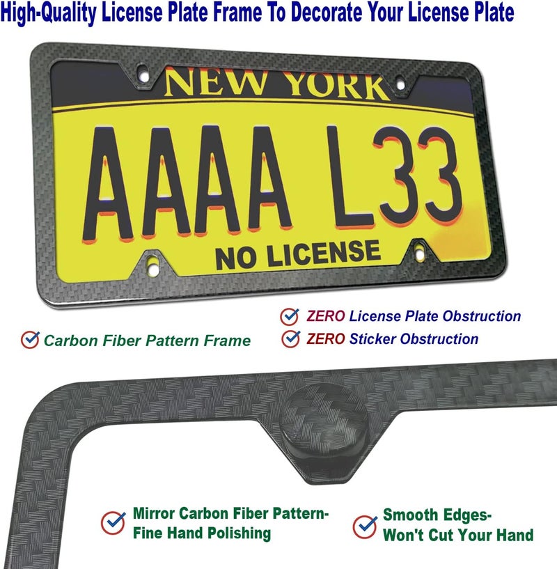 AOOTF Front License Plate Bracket- Universal Front Bumper License Plate Mounting Kit, Car Tag Holder Adapter& Carbon Fiber Plate Cover, Anti-Theft Lock Screws, Caps, Nuts, For US Vehicle Trailer Truck - Image 4