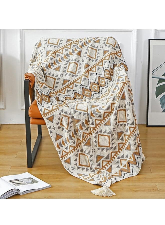 Beauenty Boho Throw Blanket, Home Decor Stripe Woven Blanket with Tassels, Super Soft Cozy Lightweight Warm for Chair Bed Couch Decorative, Knit Throw Blankets for Bed Couch Sofa Office (127x152cm, Beige)  - Image 1
