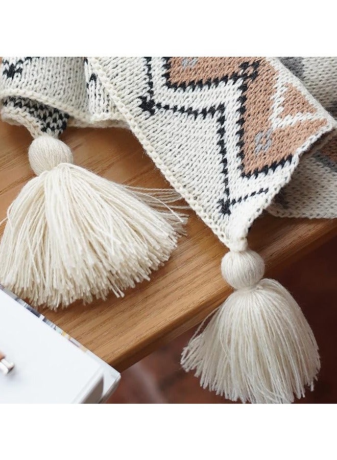Beauenty Boho Throw Blanket, Home Decor Stripe Woven Blanket with Tassels, Super Soft Cozy Lightweight Warm for Chair Bed Couch Decorative, Knit Throw Blankets for Bed Couch Sofa Office (127x152cm, Beige)  - Image 3