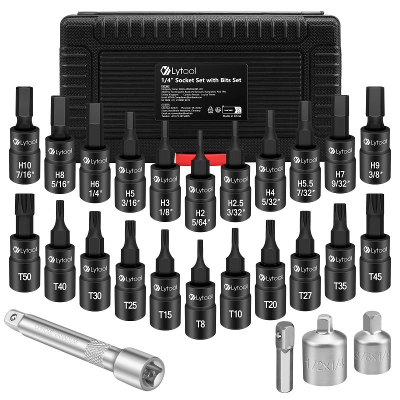 Torx and Hex Bit Socket Set 14 Drive S2 Steel CRV 25pcs Allen Wrench Kit with Adapters For Mechanic DIY Automotive Home Repair