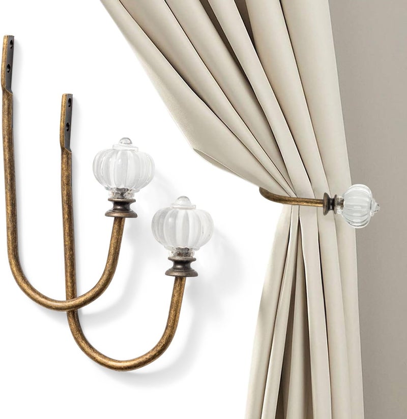 حاملات ستائر على شكل قرع، قطعتان، مصنوعة يدويًا من المعدن لتثبيت الستائر على الحائط، خطافات سحب الستائر لتزيين النوافذ والمنزل - Image 1
