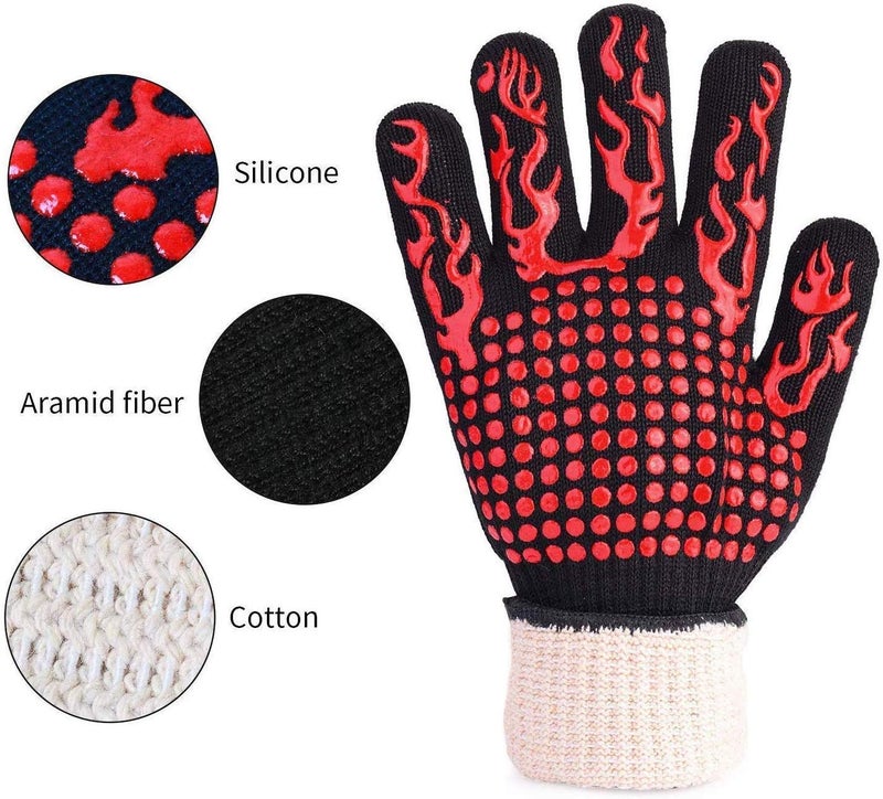 Tanmar BBQ Grill Gloves, 1472°F Extreme Heat Resistant Grilling Gloves Non-Slip Oven Mitts Potholder, Perfect for Barbecue, Cooking, Baking, Fireplace, Smoker - 1 Pair (Red) - Image 2