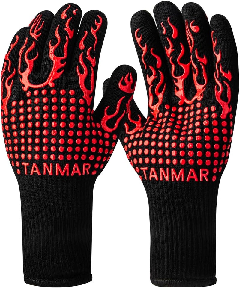 Tanmar BBQ Grill Gloves, 1472°F Extreme Heat Resistant Grilling Gloves Non-Slip Oven Mitts Potholder, Perfect for Barbecue, Cooking, Baking, Fireplace, Smoker - 1 Pair (Red) - Image 1