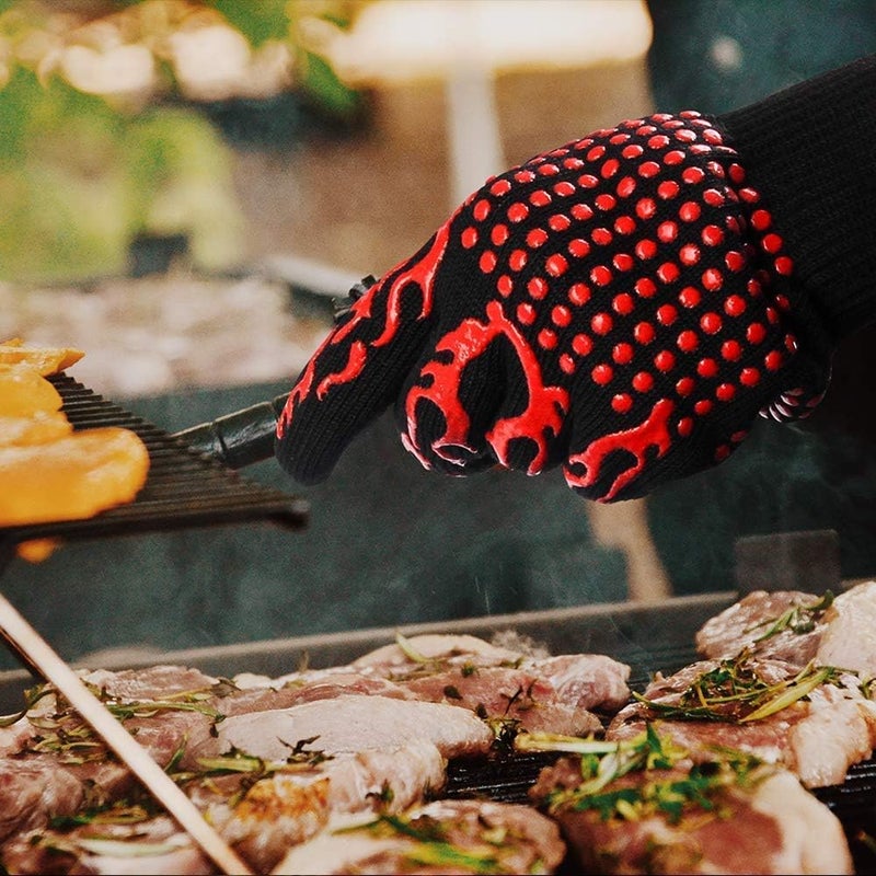 Tanmar BBQ Grill Gloves, 1472°F Extreme Heat Resistant Grilling Gloves Non-Slip Oven Mitts Potholder, Perfect for Barbecue, Cooking, Baking, Fireplace, Smoker - 1 Pair (Red) - Image 4