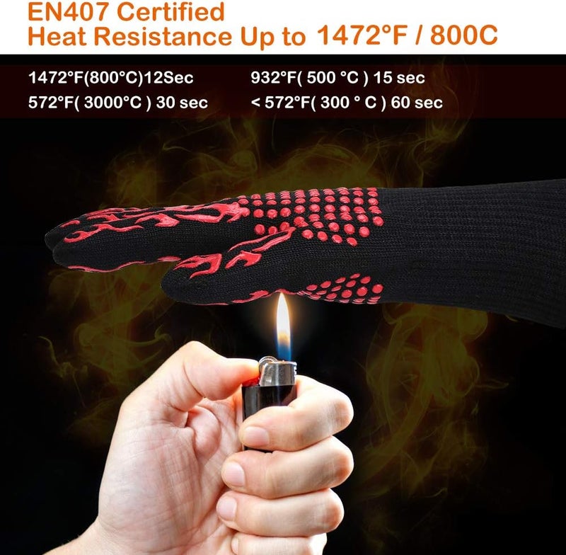 Tanmar BBQ Grill Gloves, 1472°F Extreme Heat Resistant Grilling Gloves Non-Slip Oven Mitts Potholder, Perfect for Barbecue, Cooking, Baking, Fireplace, Smoker - 1 Pair (Red) - Image 5