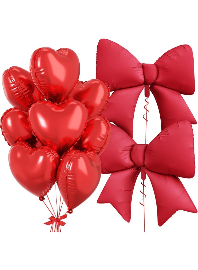 SenRan Red Heart-shaped Bow Decorative  Balloons 12Pcs Set, 10Pcs 18 Inch Heart Shaped Balloon and 2Pcs 38 Inch Red Bow  Balloon for Birthday Valentines Baby Shower Bridal Wedding Anniversary Decor - Image 1