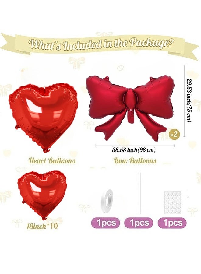 SenRan Red Heart-shaped Bow Decorative  Balloons 12Pcs Set, 10Pcs 18 Inch Heart Shaped Balloon and 2Pcs 38 Inch Red Bow  Balloon for Birthday Valentines Baby Shower Bridal Wedding Anniversary Decor - Image 2