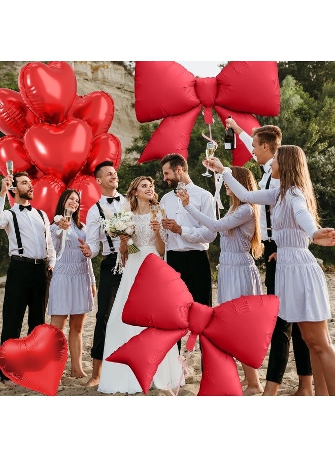 SenRan Red Heart-shaped Bow Decorative  Balloons 12Pcs Set, 10Pcs 18 Inch Heart Shaped Balloon and 2Pcs 38 Inch Red Bow  Balloon for Birthday Valentines Baby Shower Bridal Wedding Anniversary Decor - Image 3
