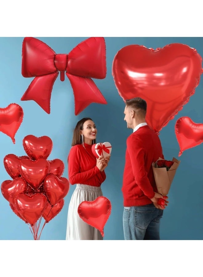 SenRan Red Heart-shaped Bow Decorative  Balloons 12Pcs Set, 10Pcs 18 Inch Heart Shaped Balloon and 2Pcs 38 Inch Red Bow  Balloon for Birthday Valentines Baby Shower Bridal Wedding Anniversary Decor - Image 5