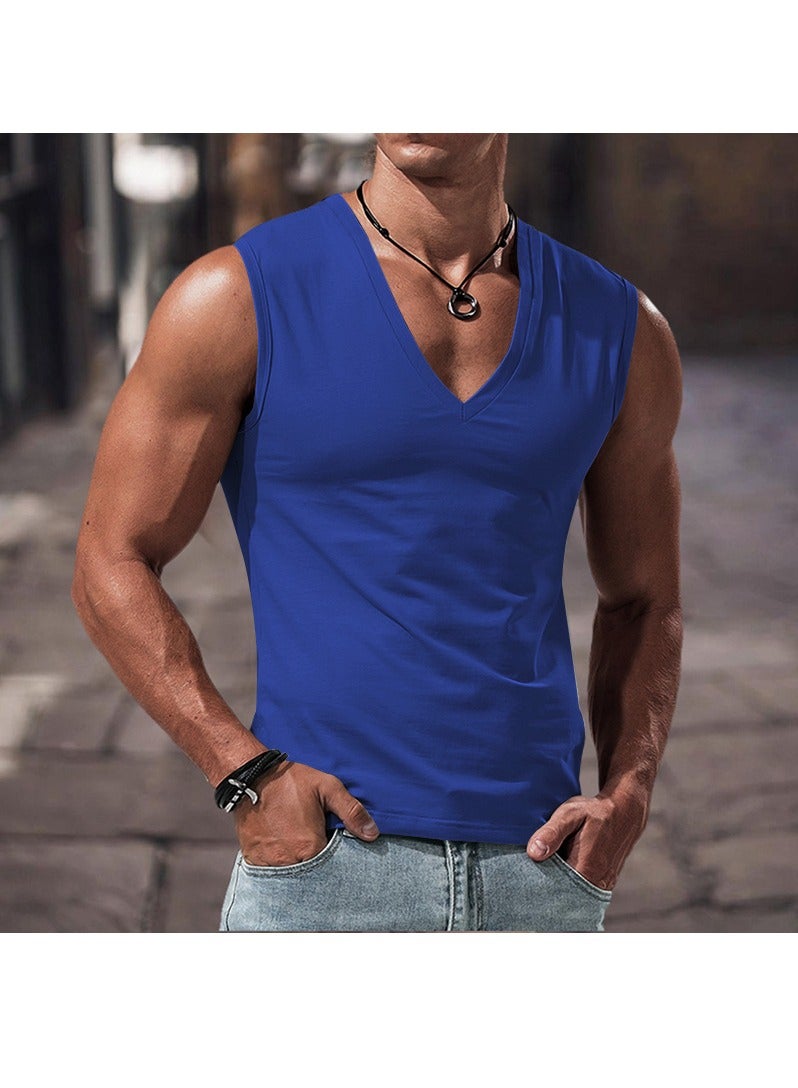 KUYING Summer Men's Solid Color Large V-neck Lloose Casual Sports Vest