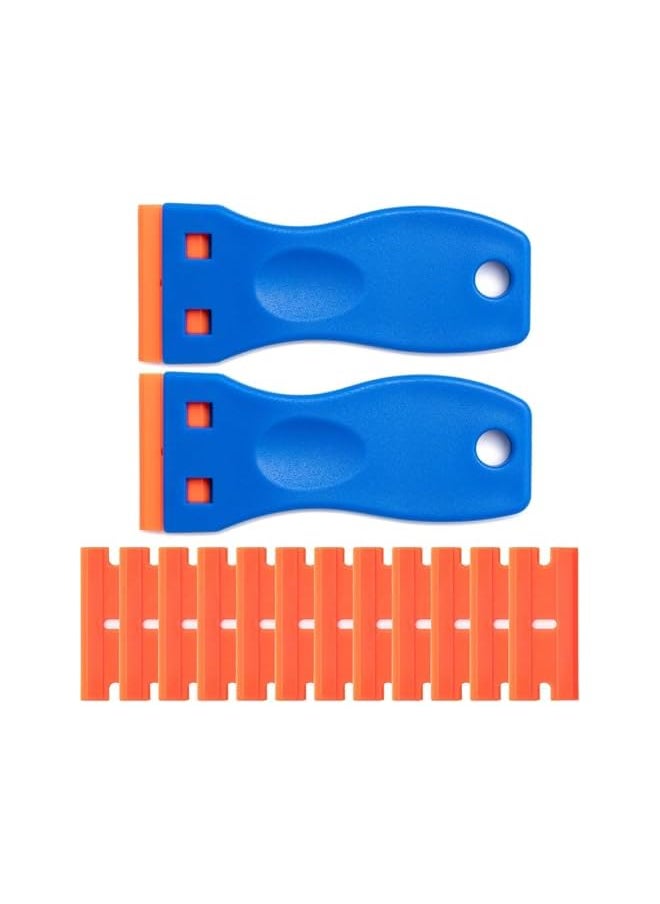 PROMASS 2 Pcs Plastic Razor Blade Scraper and 10 Pcs Blades, Remove Label Decal Tool,Forwithout Scratches Plastic Razor Blade Scraper, Adhesive Remover for Kitchen Appliances,Stickers and Paints on Window  - Image 2