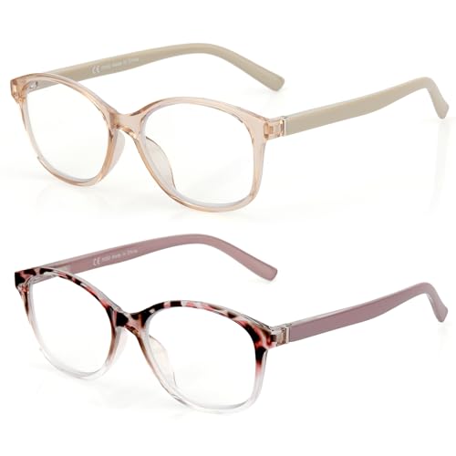 SKYOAK 2 Pack Vibrant Progressive Multifocus Reading Glasses Women Stylish Spring Hinge Multifocal Readers Lightweight Anti Blue Light Computer Eyeglasses for Near Range Pink Tortoise 25x - Image 1