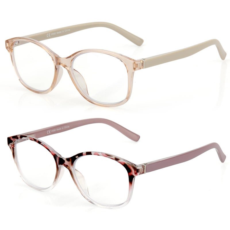 SKYOAK 2 Pack Vibrant Progressive Multifocus Reading Glasses Women Stylish Spring Hinge Multifocal Readers Lightweight Anti Blue Light Computer Eyeglasses for Near Range Pink Tortoise 25x - Image 2