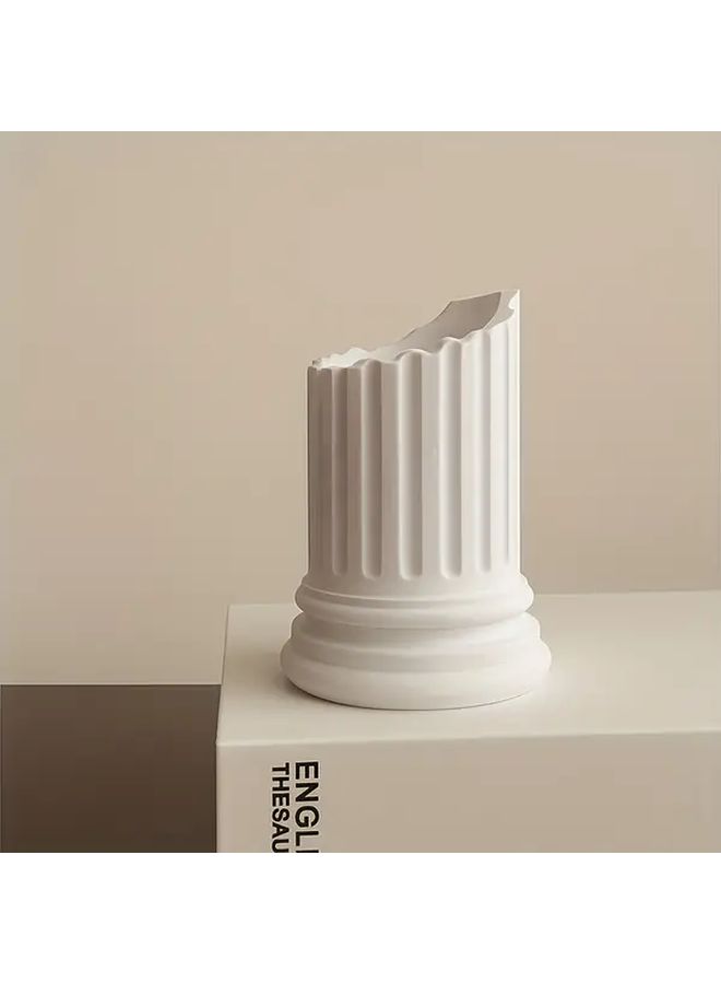 White Roman Column Pen Holder Unique Gift Desk Organizer Office Decor - Image 1