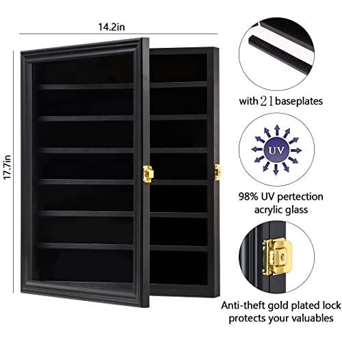 VERANI Minifigure Display Case - Miniature Action Figure Display Box - Wall Mount Figures Memorabilia Display Cabinet for with Uv Protected Anti Fade 92% Clear for Small Objects Lockable Large Black - Image 2